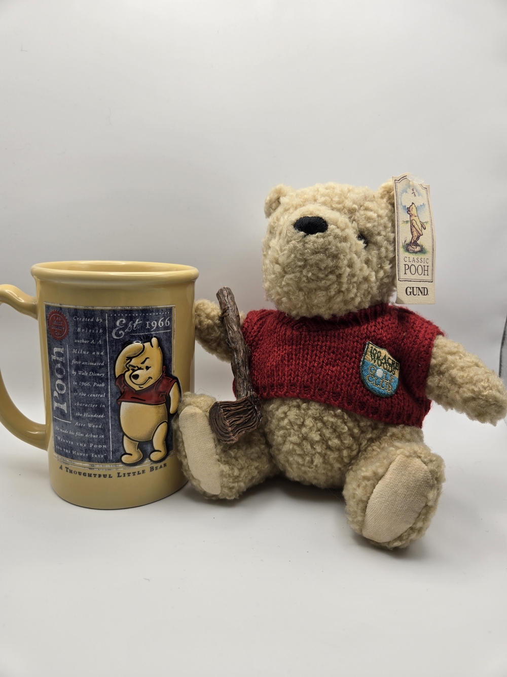 Winnie The Pooh Gund Classic Vtg 100 Acre Woods Golf Club Plush 7"  & Mug